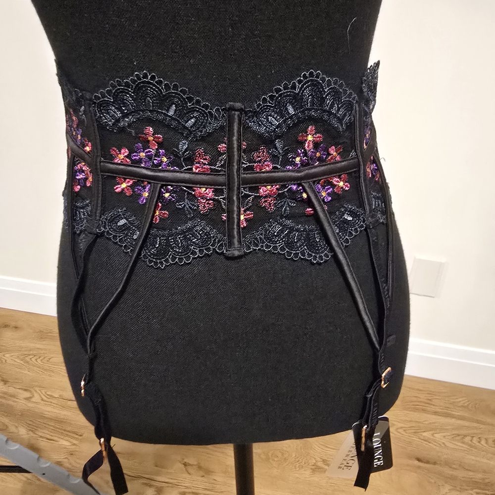 Elegant Black and Purple Lace Garter Belt